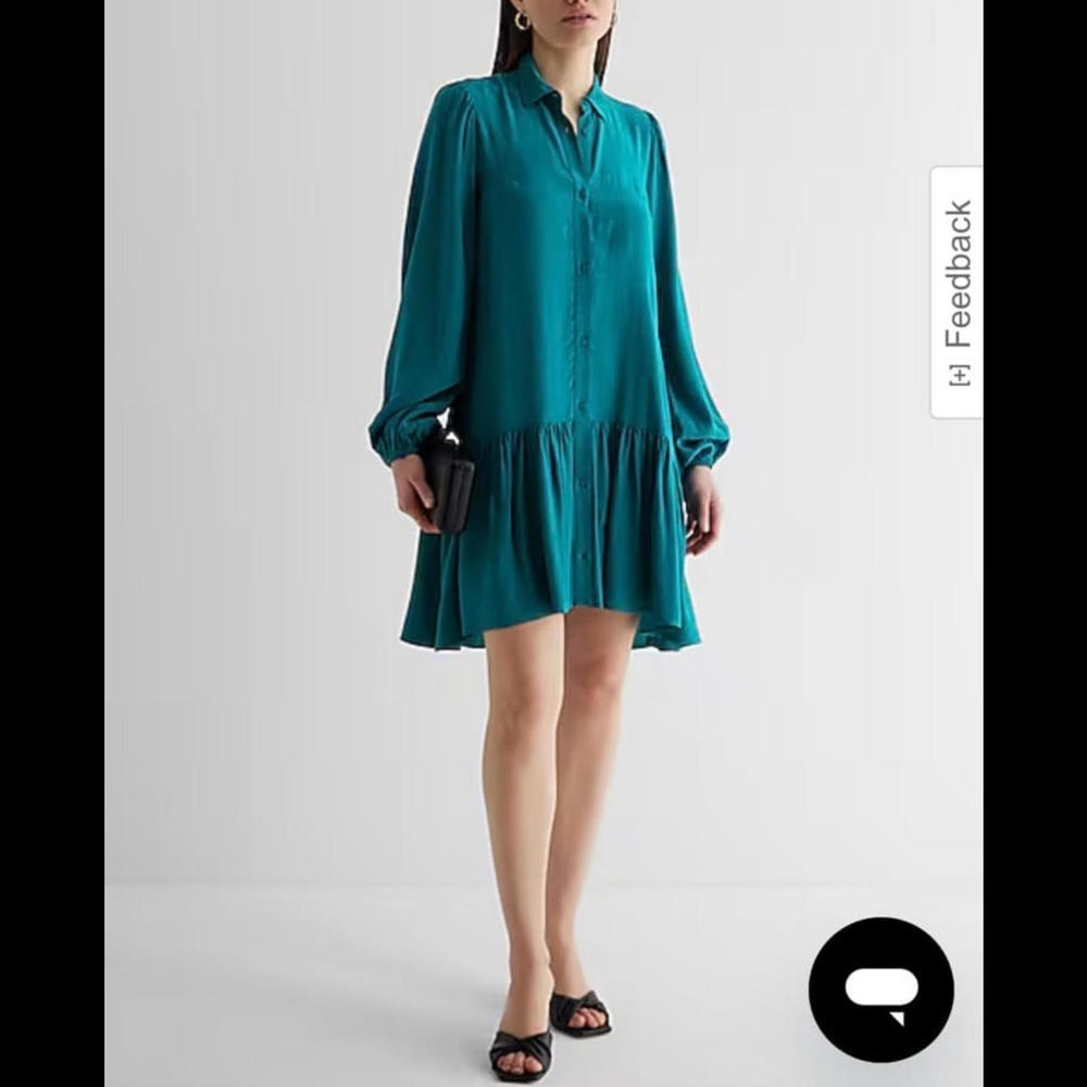 Express Stylish Teal Button-Up Dress